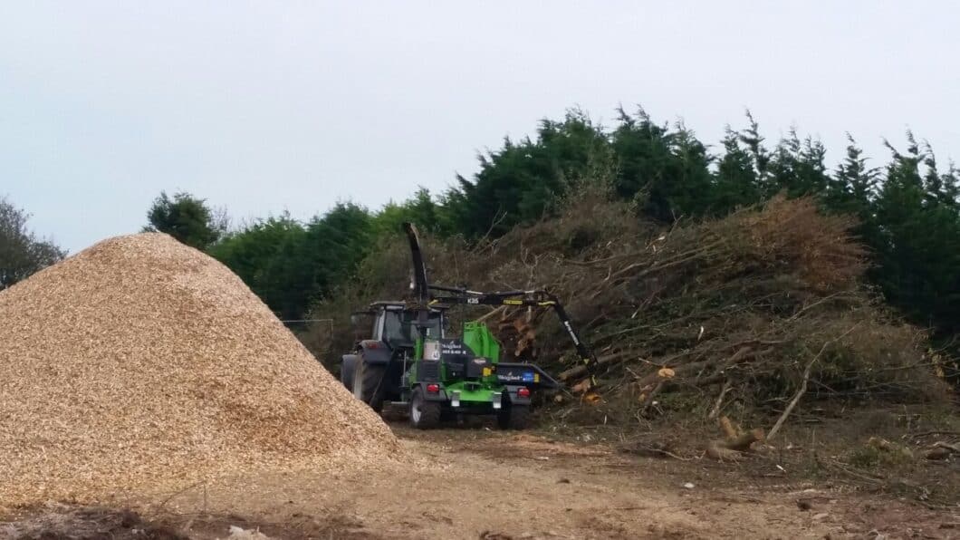 Crane fed chipping for biomass